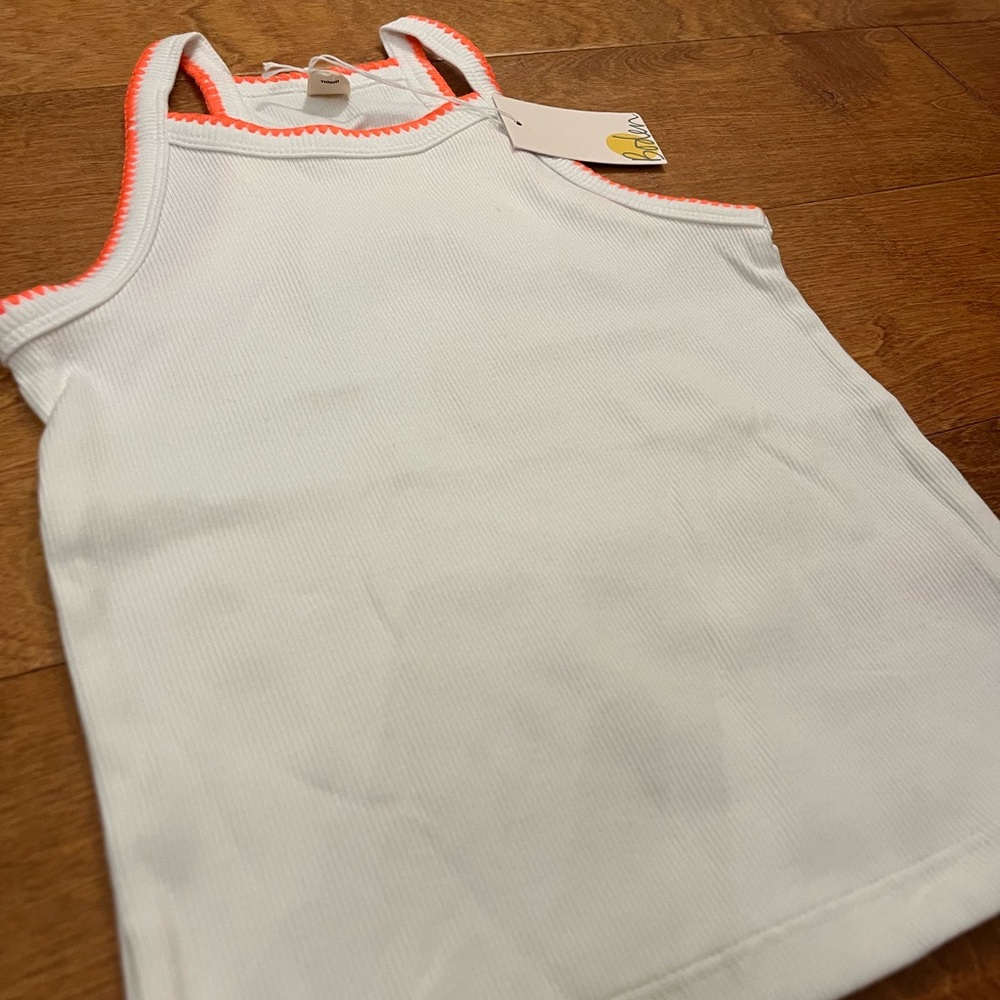 NEW WITH TAGS Mini Boden Cut Away Ribbed Tank - 4-5 Years - White + Neon Orange - Picture 2 of 5